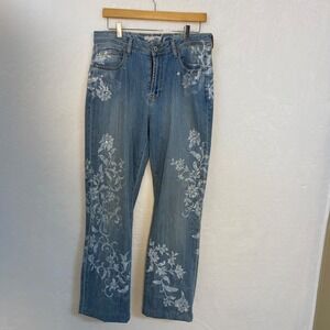 Chicos Womens Platinum Jeans 1.5 Floral Beaded Bling Denim‎ Rodeo Dance **Read**